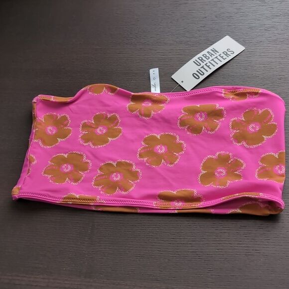 Swim bandeau bikini top size M hot pink floral nwt - Picture 1 of 3